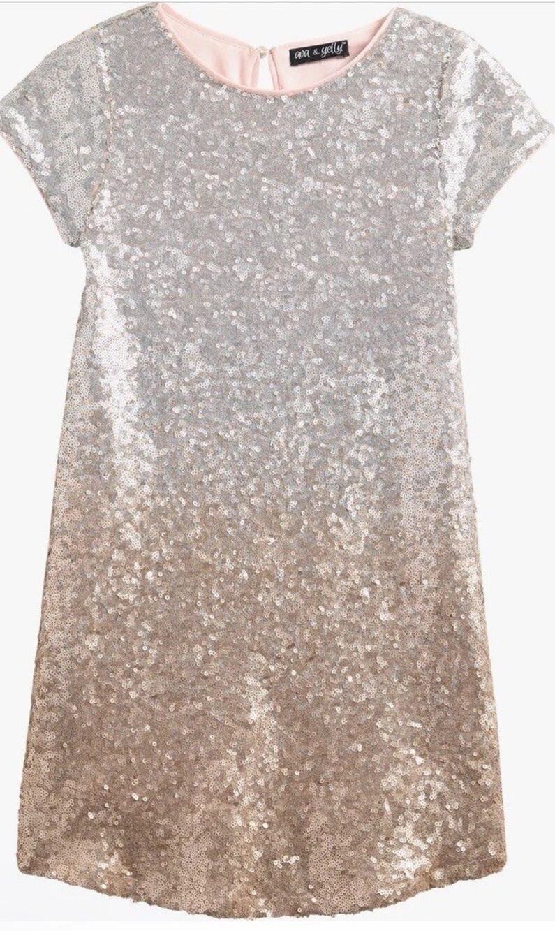 Ava & Yelly Kids' Ombré Sequin Shift Dress Champagne Sz 8 NWT $58